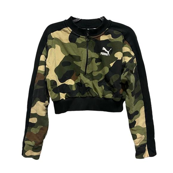 Puma Wild Pack Cropped Camo Pullover Sweater Top Size XS - Picture 1 of 5